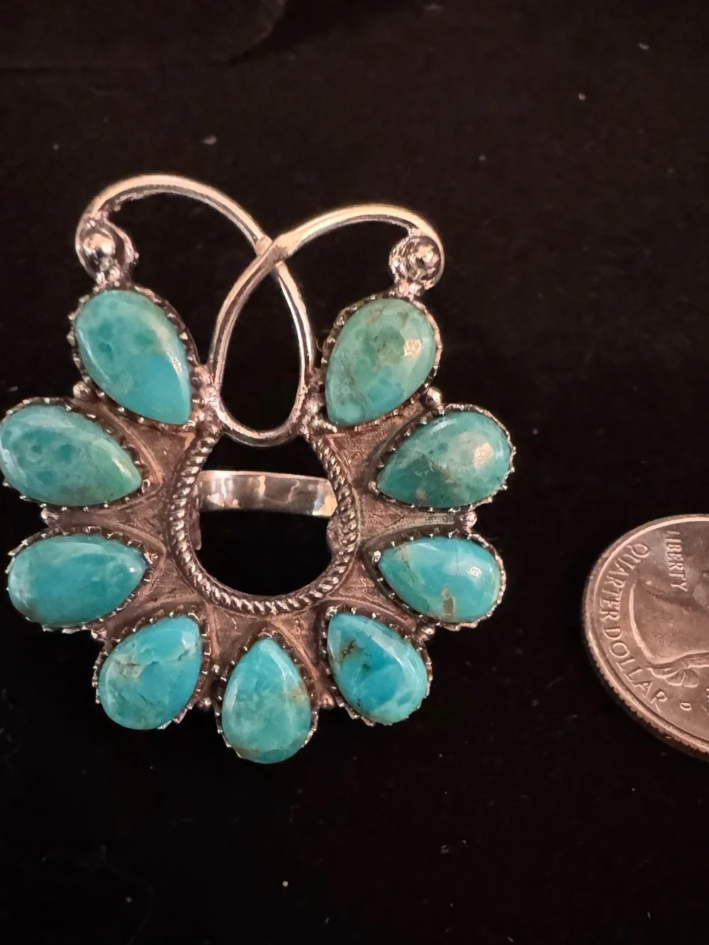Sterling Silver blue moon turquoise Teardrop Statement Ring - size 7.5